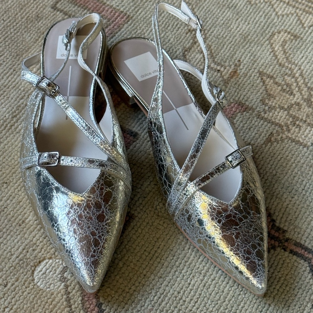 Dolce Vida distressed gold leather flat sling- backs. BRAND new!